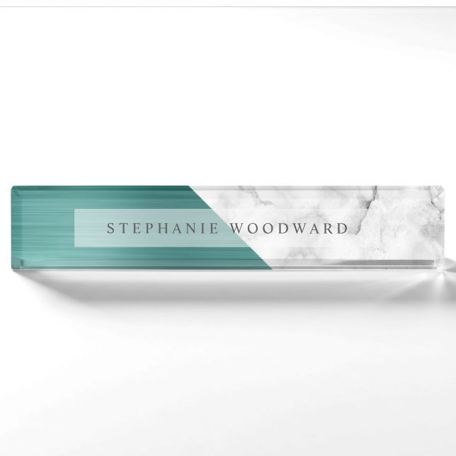 Eleganter Aquamariner, grüner, gebürsteter Metal-W Namensplakette (Vorderseite)