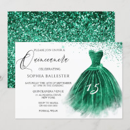 Eleganter Aquamariner grüner Glitzer Gown Quincean Einladung