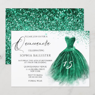 Eleganter Aquamariner grüner Glitzer Gown Quincean Einladung