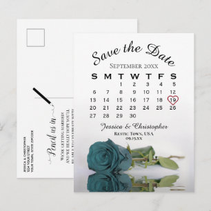 Eleganter Aquamariner Hochzeitkalender Save the Da Ankündigungspostkarte