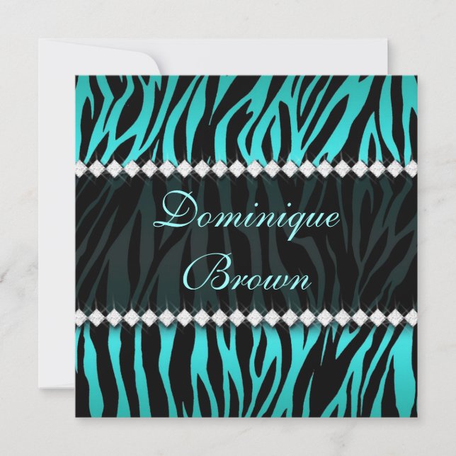 Eleganter aquamariner Jeweled Zebra laden ein Einladung (Vorderseite)