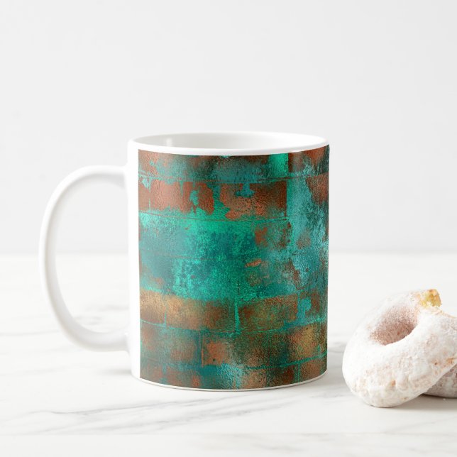 Eleganter Aquamariner Kupfer Abstrakt Chic Kaffeetasse (Mit Donut)