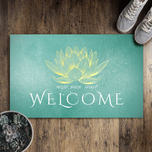 Eleganter Aquamariner Lotus Yoga-Lehrer Willkommen Fußmatte