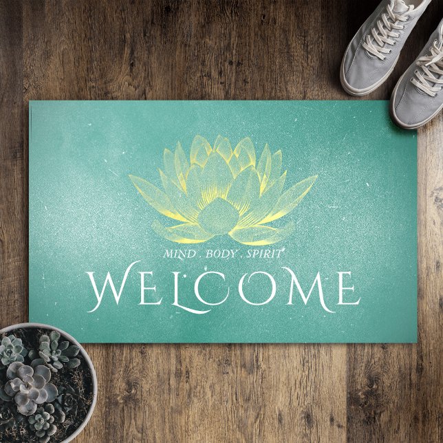 Eleganter Aquamariner Lotus Yoga-Lehrer Willkommen Fußmatte (Von Creator hochgeladen)
