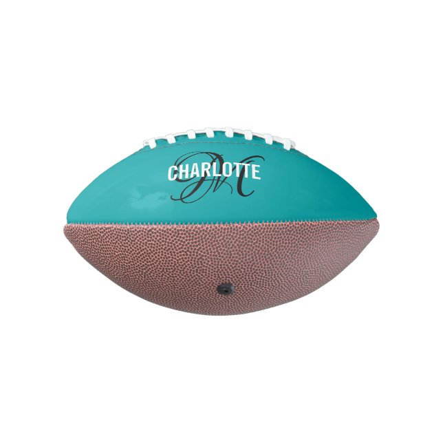 Eleganter aquamariner Monogrammname Fußball Football (Gedreht 270)