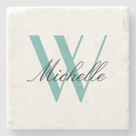 Eleganter Aquamariner Name für Monogramm-Skript St Steinuntersetzer