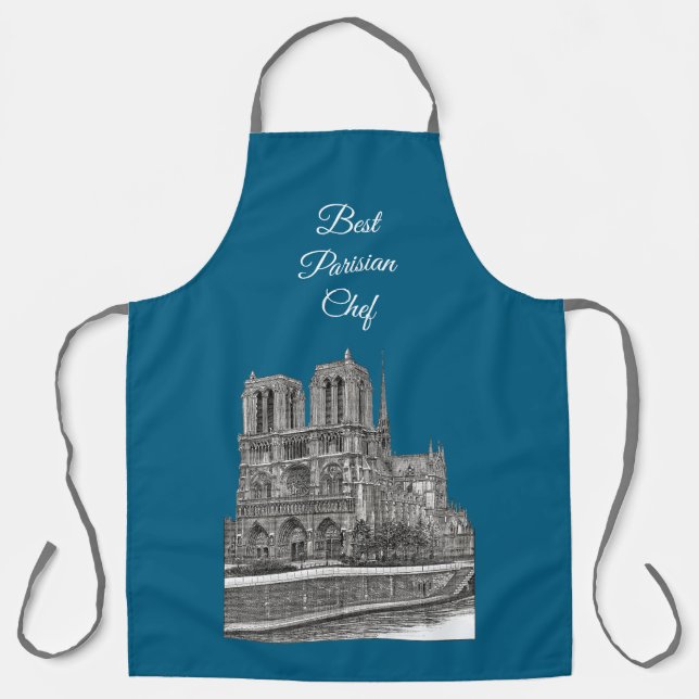 Eleganter Aquamariner Notre Dame Best Pariser Koch Schürze (Vorderseite)