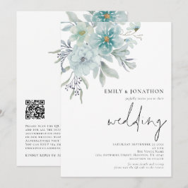 Eleganter Aquamariner See Mist Florals QR Code Hoc Einladung