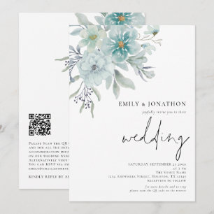 Eleganter Aquamariner See Mist Florals QR Code Hoc Einladung