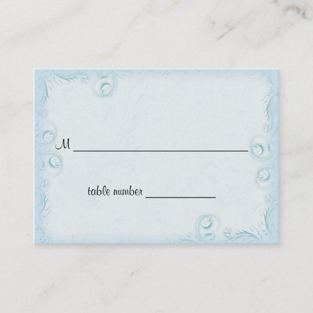 Eleganter Aquamariner Skulpturentisch Hochzeitstis Platzkarte (Vorderseite)