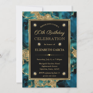 Eleganter Aquamariner und Gold Glitzer Tinte 60. G Einladung