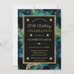 Eleganter Aquamariner und Gold Glitzer Tinte 60. G Einladung