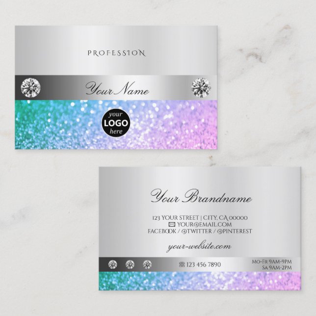 Eleganter Aquamariner und rosafarbener Glitzer Log Visitenkarte (Vorne/Hinten)