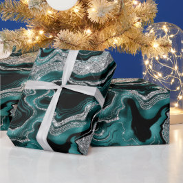 Eleganter Aquamariner und Silberner Glitzer Agate  Geschenkpapier