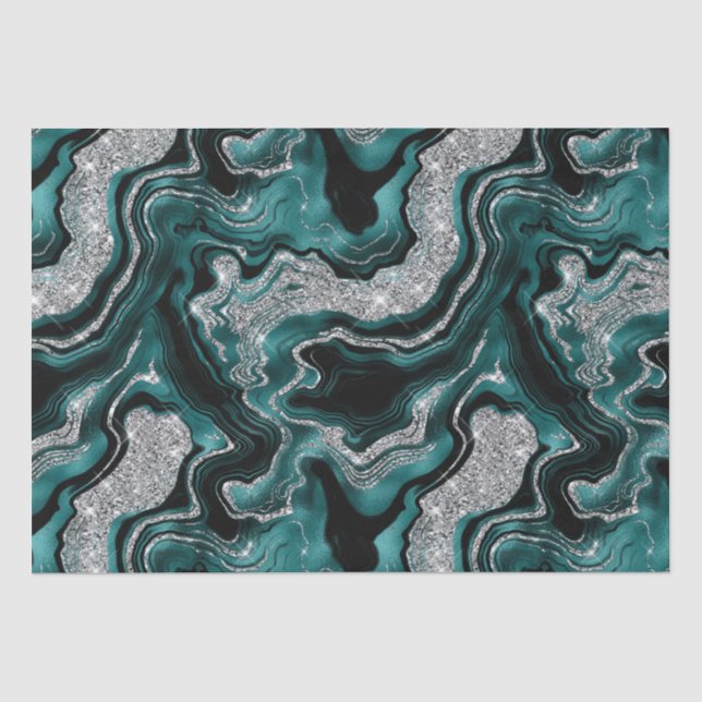 Eleganter Aquamariner und silberner Glitzer Agate  Seidenpapier (Vorderseite)
