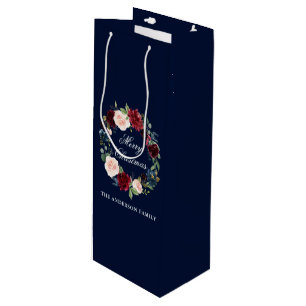 Eleganter Aquarell-BlumenKranz-frohe Weihnachten Geschenktüte Für Weinflaschen
