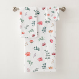 Eleganter Aquarell-Wildblume Badhandtuch Set