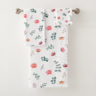 Eleganter Aquarell-Wildblume Badhandtuch Set