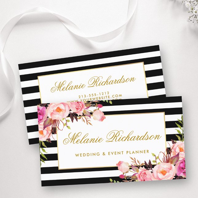 Eleganter Aquarellfarben Rosa Blütengoldrahmen Str Visitenkarte (Customize to change text size, color or text style.)