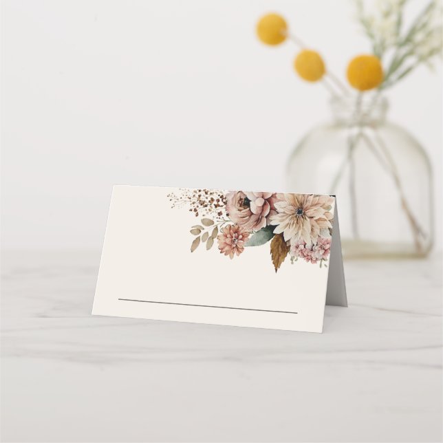 Eleganter Aquarellgarten Herbst Hochzeitsfeier Platzkarte (Vorderseite)