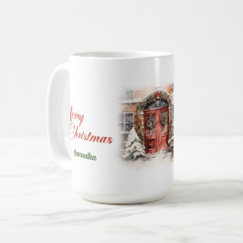 Eleganter Aquarellkiefer mit rustikalem Roter Türs Kaffeetasse
