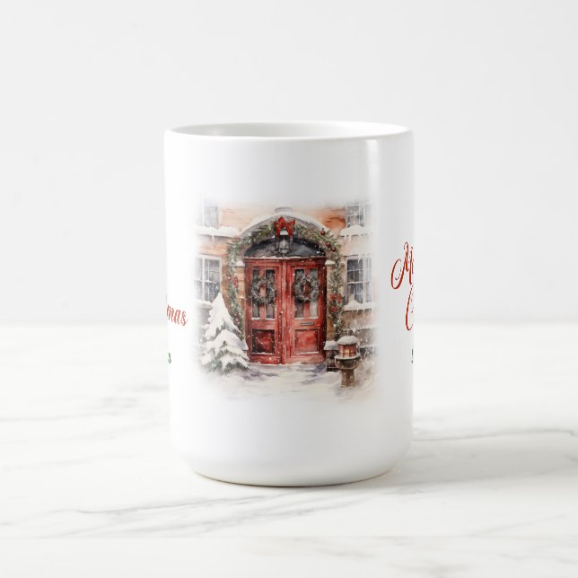 Eleganter Aquarellkiefer mit rustikalem Roter Türs Kaffeetasse (Mittel)