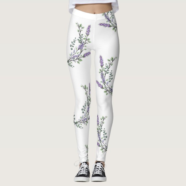 Eleganter Aquarelllavender Eucalyptus Leggings (Vorderseite)