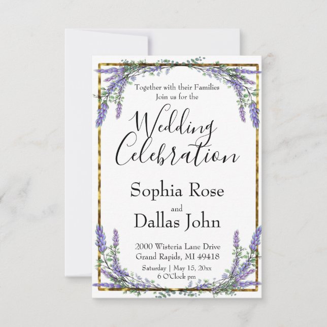 Eleganter Aquarelllavender eucalyptus Wedding Einladung (Vorderseite)