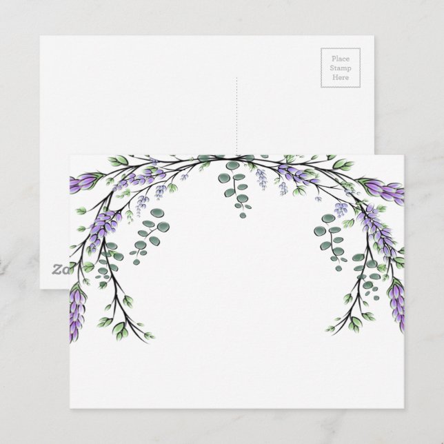 Eleganter Aquarelllavender und Eukalyptus Postkarte (Vorne/Hinten)