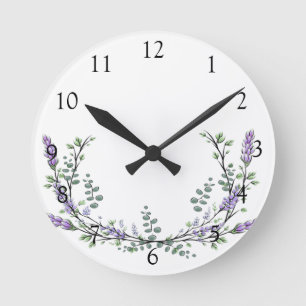 Eleganter Aquarelllavender und Eukalyptus Runde Wanduhr