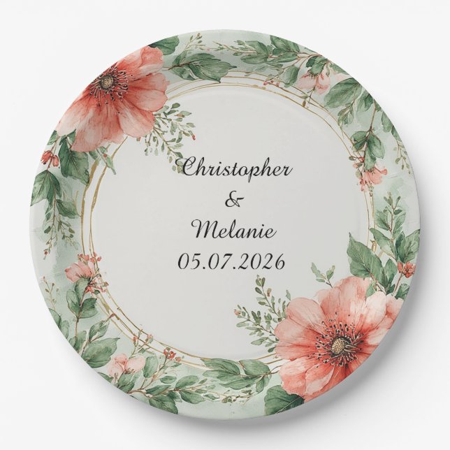 Eleganter Aquarellrahmen Pappteller (Vorderseite)