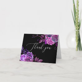 Eleganter Aquarellschwarz lila Blumengeburtstag Dankeskarte