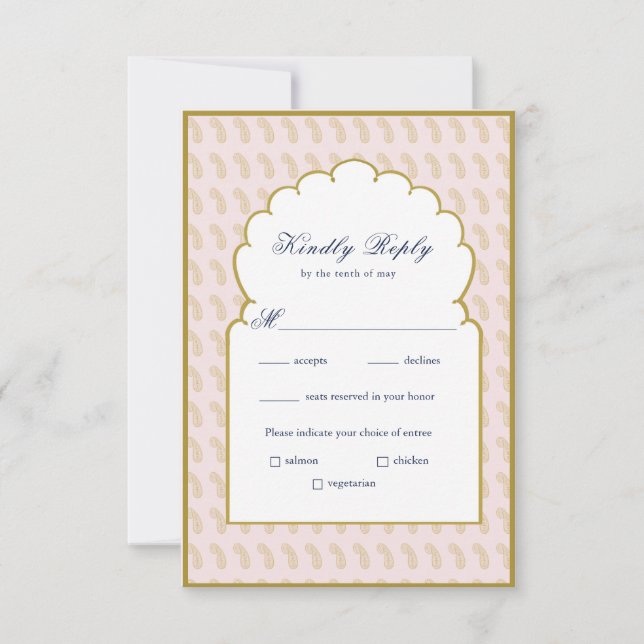 Eleganter Arch Frame Rosa indische Hochzeit RSVP C Karte (Vorderseite)