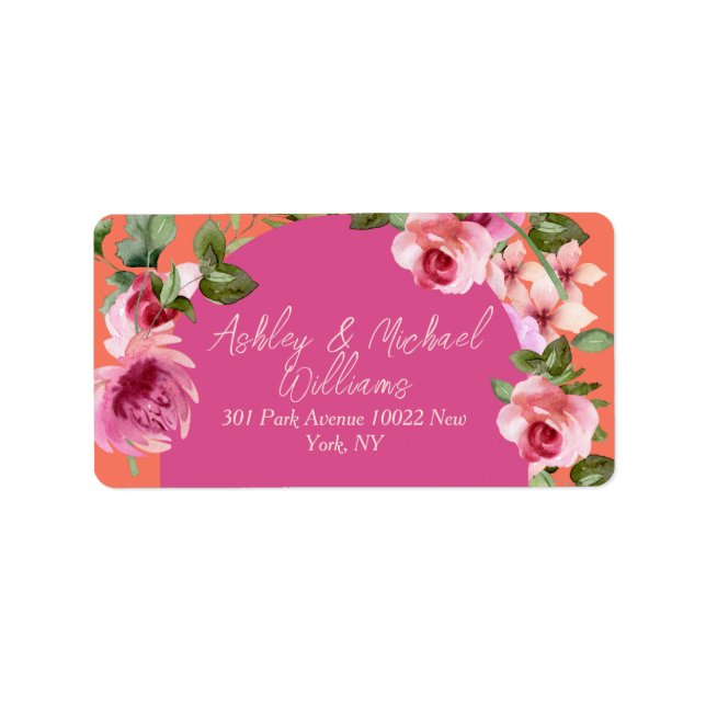 Eleganter Arch Frame Rosa und Orange Floral Weddin Adressaufkleber (Vorne)