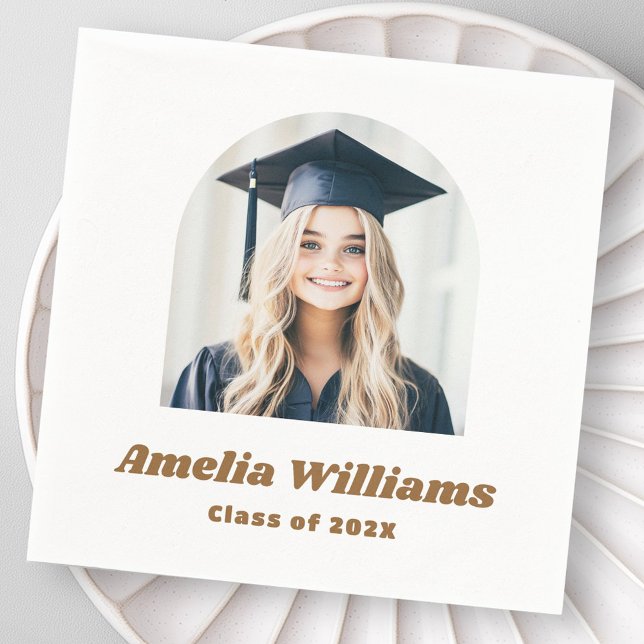 Eleganter arch graduate Foto Retroname Class weiß Serviette (Elegant arch graduate photo retro name class white napkins)