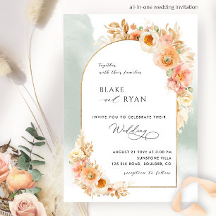 Eleganter Arch Peach Blush and Sage Wedding I Einladung