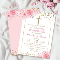 Eleganter Arch Pink Gold Floral Erste Heilige Komm