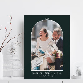 Eleganter Arch Verheiratet und Merry Foto Deep Gre Feiertagskarte