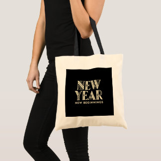 Eleganter Art Deco Neujahr Neue Anfänge Gold und Tragetasche