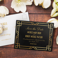 Eleganter Art Deco Schwarzer Rahmen Save the Date