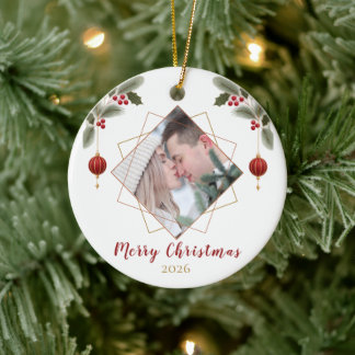 Eleganter Art Deco Weihnachts-Foto-Schmuck Keramik Ornament