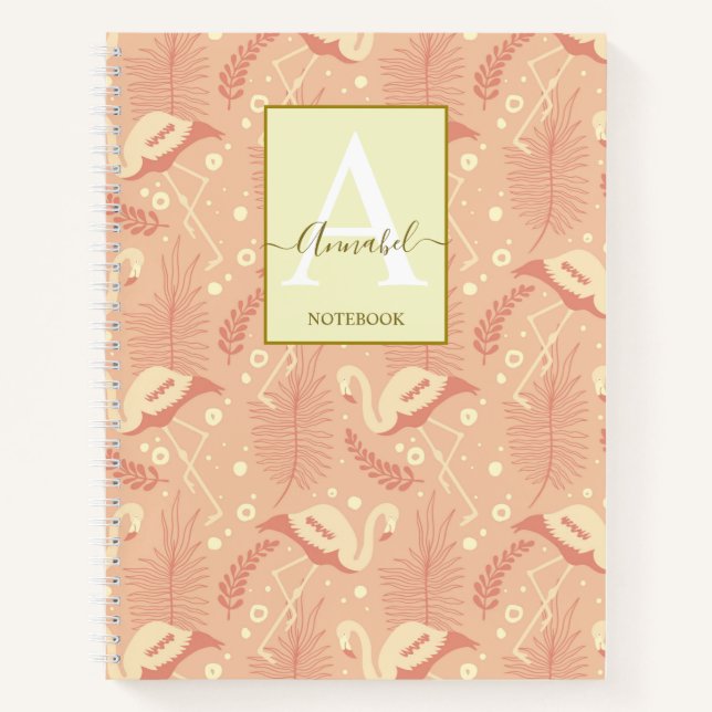 Eleganter Art Deko inspiriert Flamingo gemustert Notizbuch (Vorderseite)