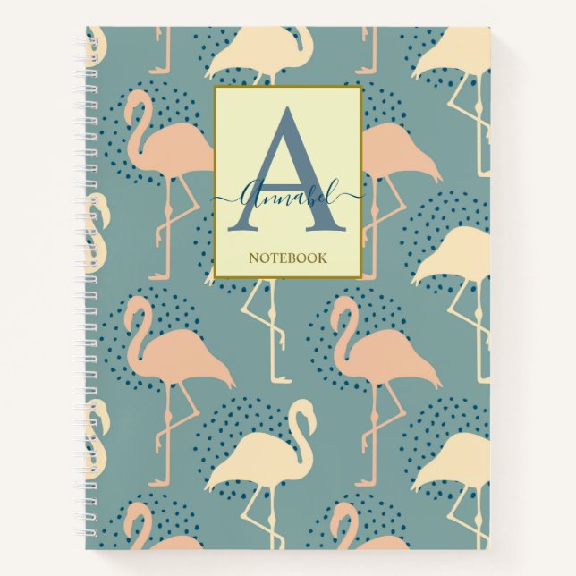 Eleganter Art Deko inspiriert Flamingo gemusterte  Notizbuch (Vorderseite)