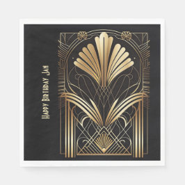 Eleganter Art-Deko schwarze und goldene Serviette 