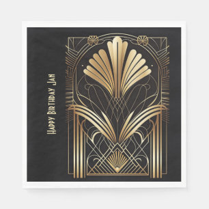 Eleganter Art-Deko schwarze und goldene Serviette 