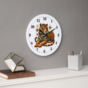 Eleganter Art Deko tiger Große Wanduhr