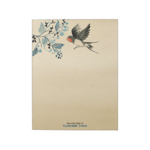 Eleganter Ast und Vogel Vintage-Pergament Notizblock