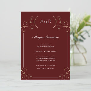 Eleganter AuD Gold Burgundy Abschluss Einladung