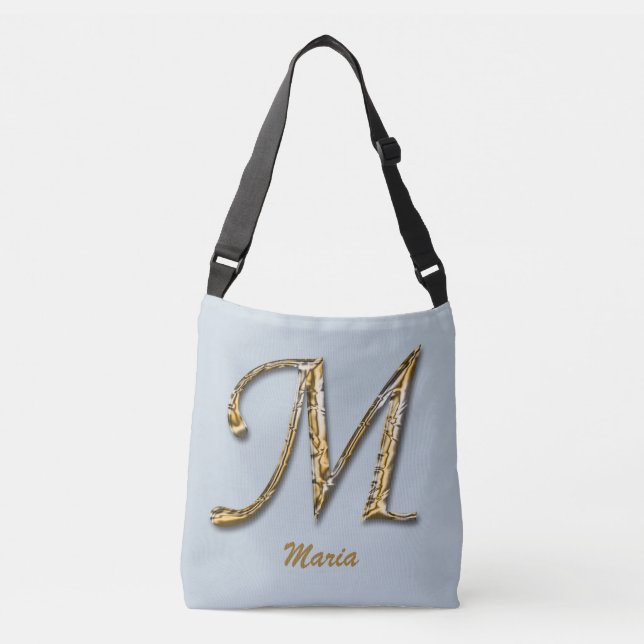 Eleganter, ausgefeilter Goldbrief M Monogram Tragetaschen Mit Langen Trägern (Vorderseite)