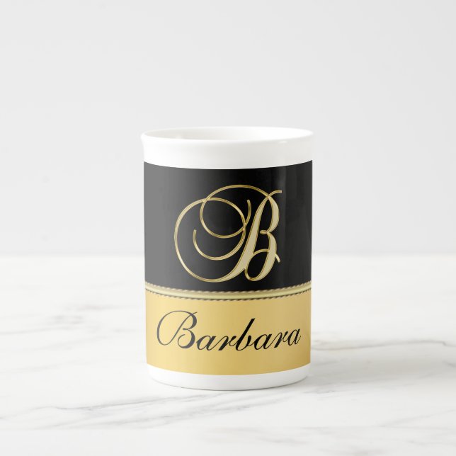 Eleganter "B" Monogramm Personalisierter Name Schw Prozellantasse (Vorderseite)